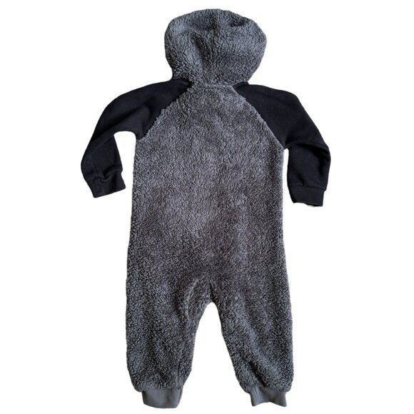 Nike Baby Hooded Sherpa Coverall Onesie 12M Gray Black Full Zip Long Sleeve - Picture 3 of 3